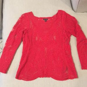 Express red lacey blouse. Scallop hem